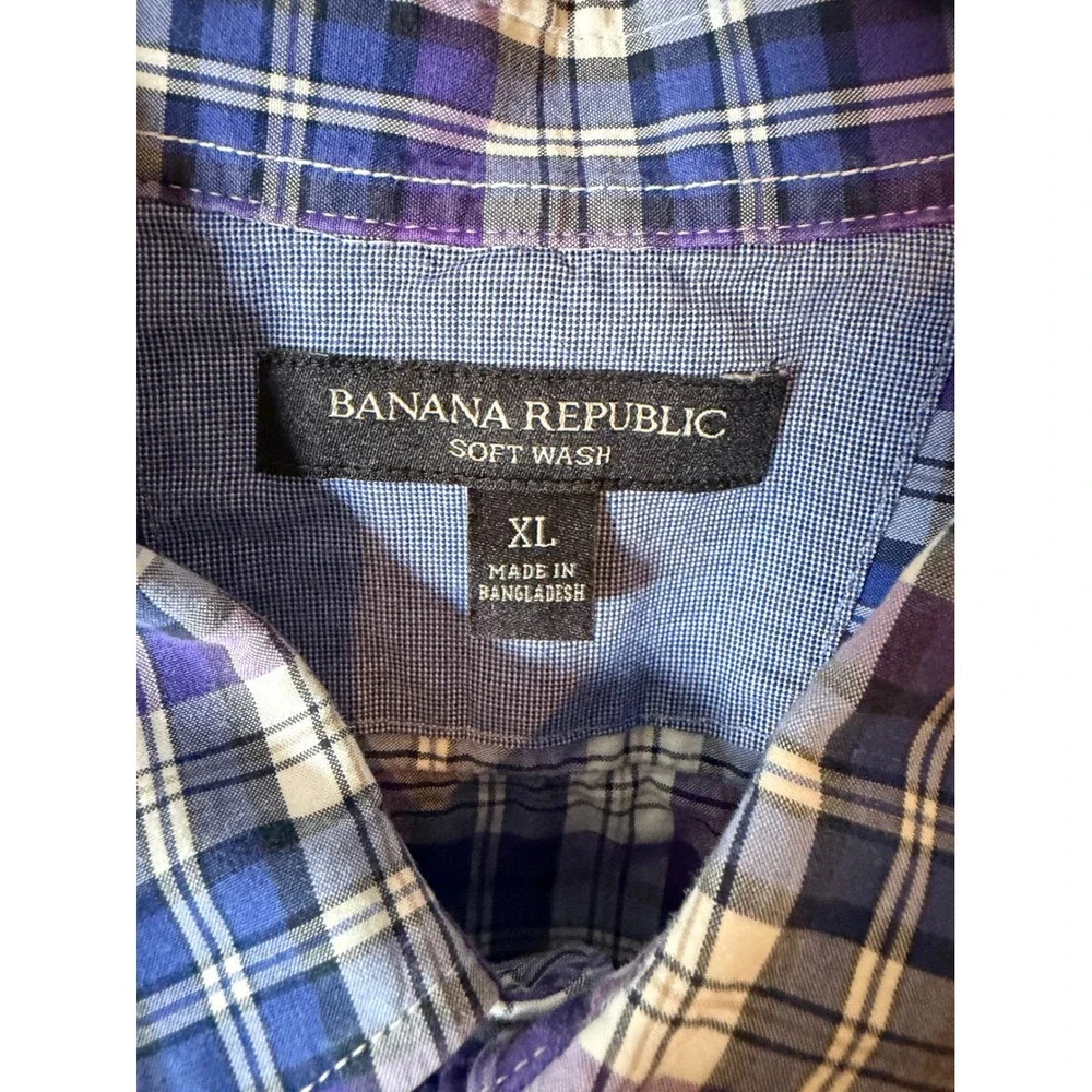 Banana Republic Soft Wash Plaid Button Down Shirt Mens XL Purple Long Sleeve